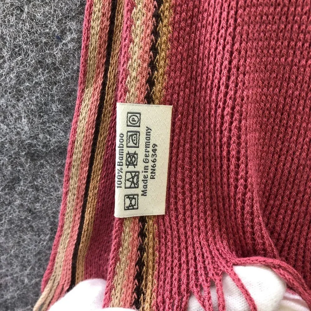 V. Fraas Germany 100% Bamboo Fringe Rectangle Scarf Pink Raspberry Stripe Womens